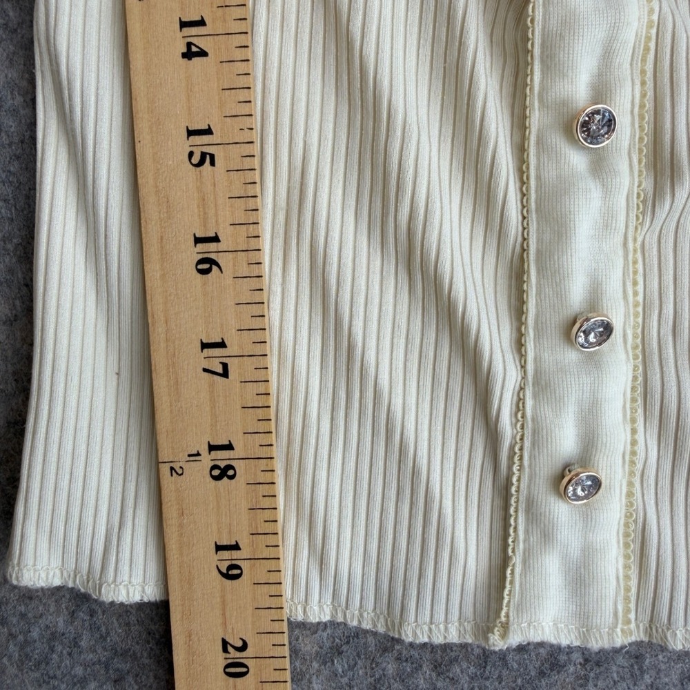 Y2K Coquette Lace Trim Henley Style Top M Cream Balletcore Romantic Dainty Bow - Picture 4 of 6